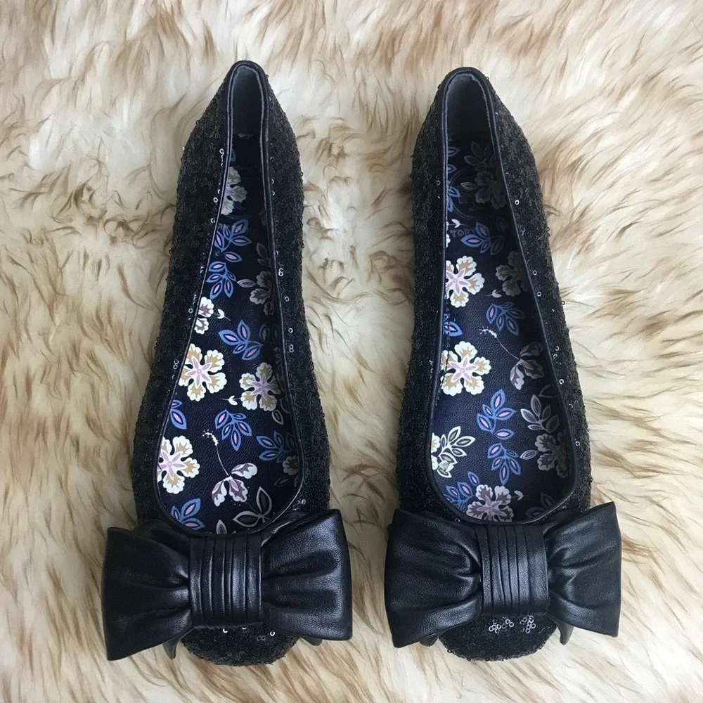 Tory Burch Ballet Sequin Divine Bow Flats Ballerina Sparkly Holiday Bling